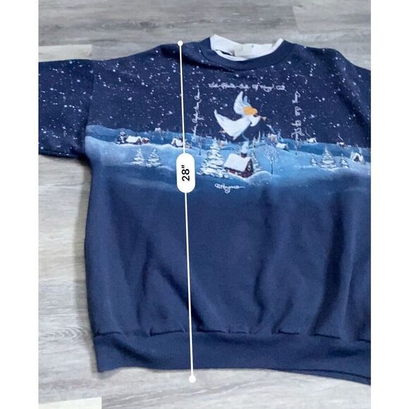 Vtg 90s Guardian Angel Faded AOP Sweatshirt Boxy Art Snow God Heaven Grunge - Picture 8 of 12